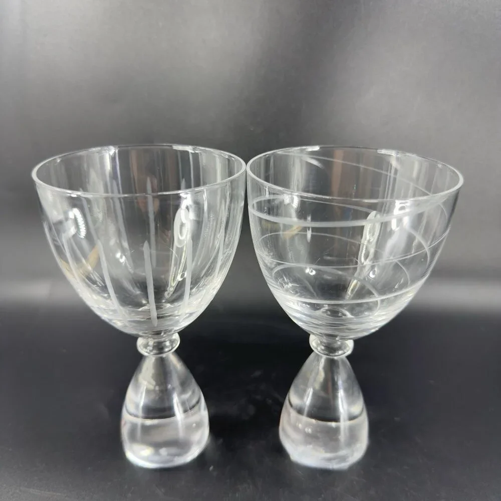 Vintage Clear Etched Glasses Drinking Cups‎ Set 2 Elegant Crystal Glass Barware